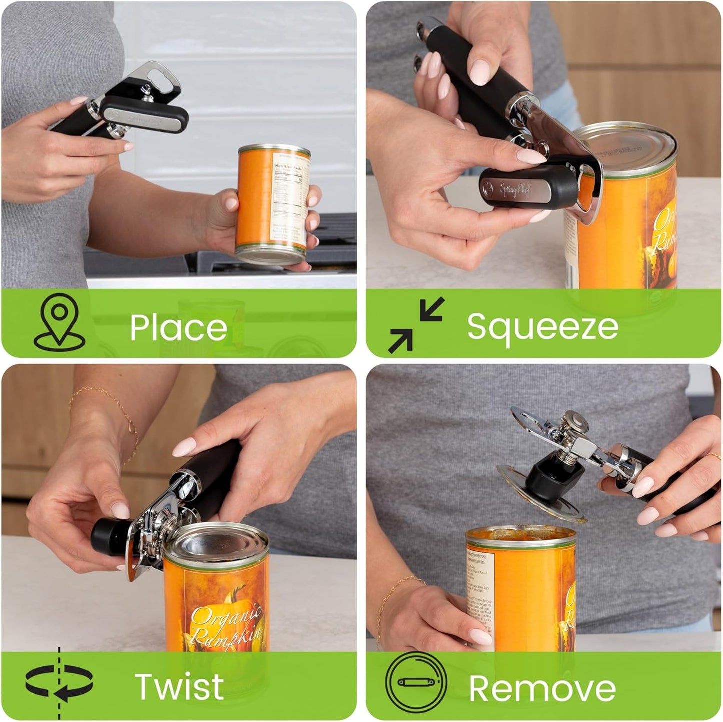 Manual with Soft Grip Handles, Easy Turn - Magnetic Lid Remover