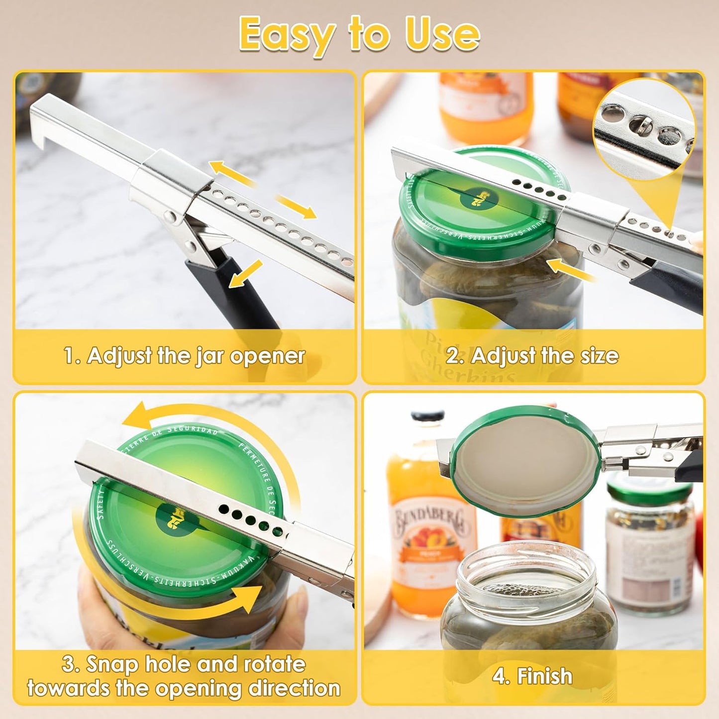 Dreyoo 2 Pack Adjustable Jar Can Opener, Multifunctional Stainless Steel Can Opener with Jar Grippe