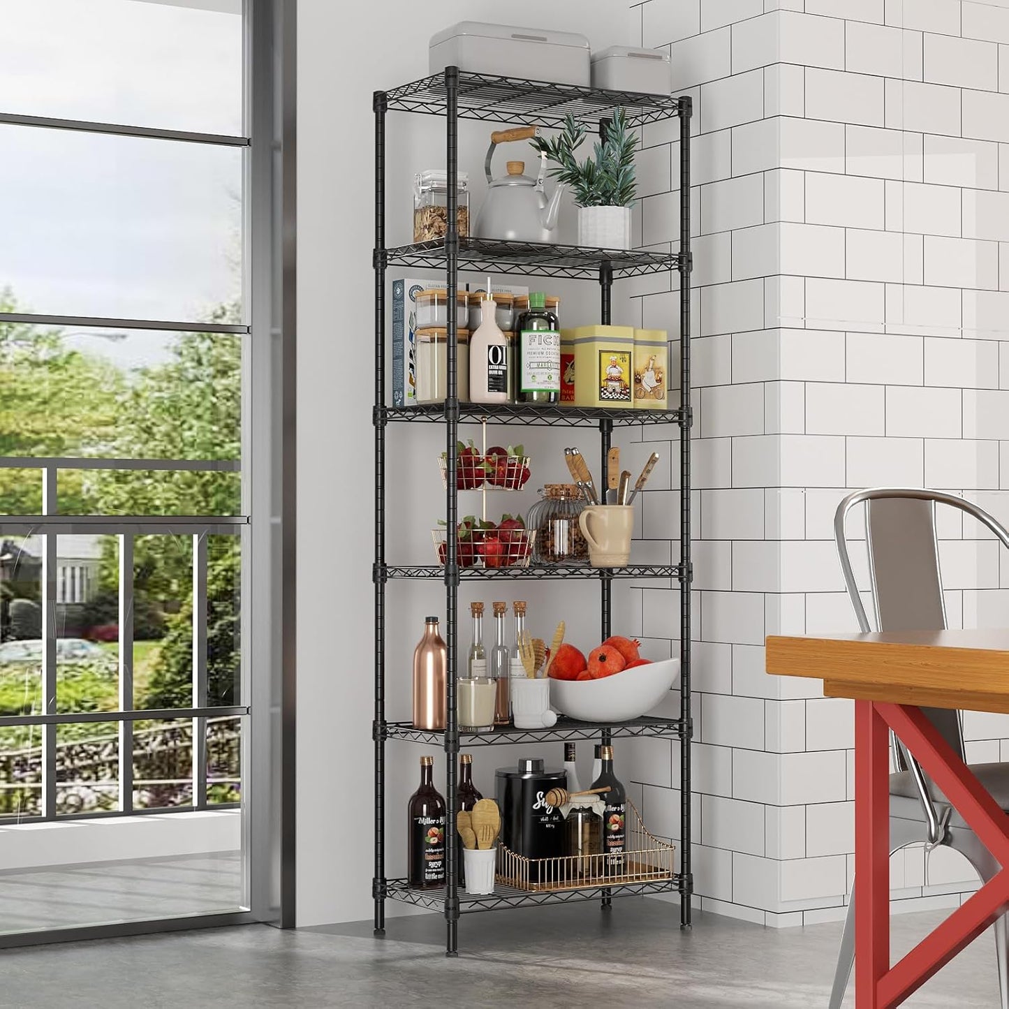 6 Tier Adjustable Storage Shelf Wire Shelving Unit Metal Shelves Standing Closet Bathroom Organizers