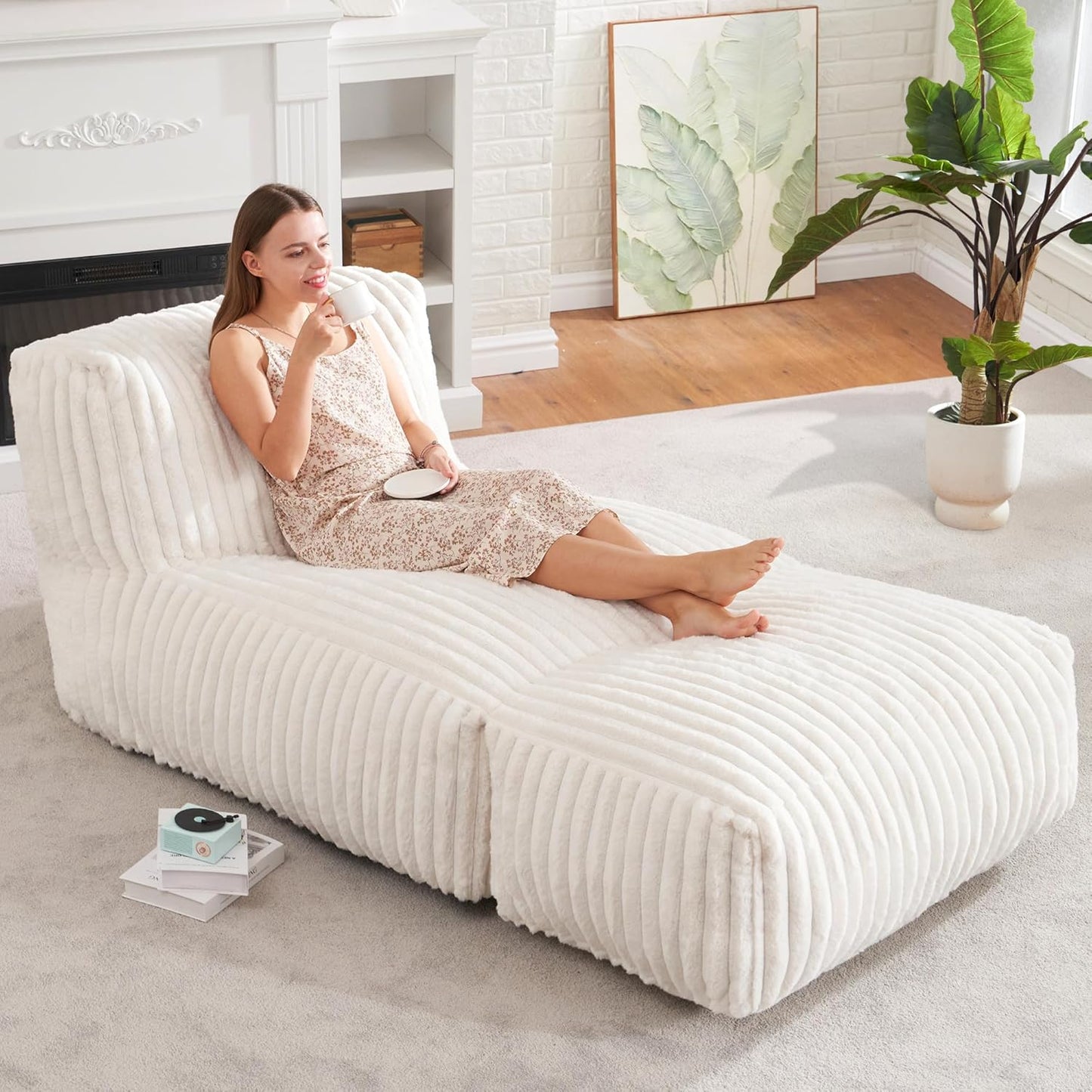 Large Bean Bag Lounger Chair with Memory Foam Filling - Comfortable Beanbag Sofa for Adults, Ideal Balcony