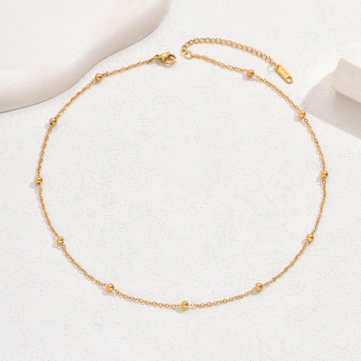Dainty Gold Chain Necklace For Women - 18K Gold Plated Coin Disc Choker With Beaded & Paper Clip Layered Chain, Everyday Jewelry Gift