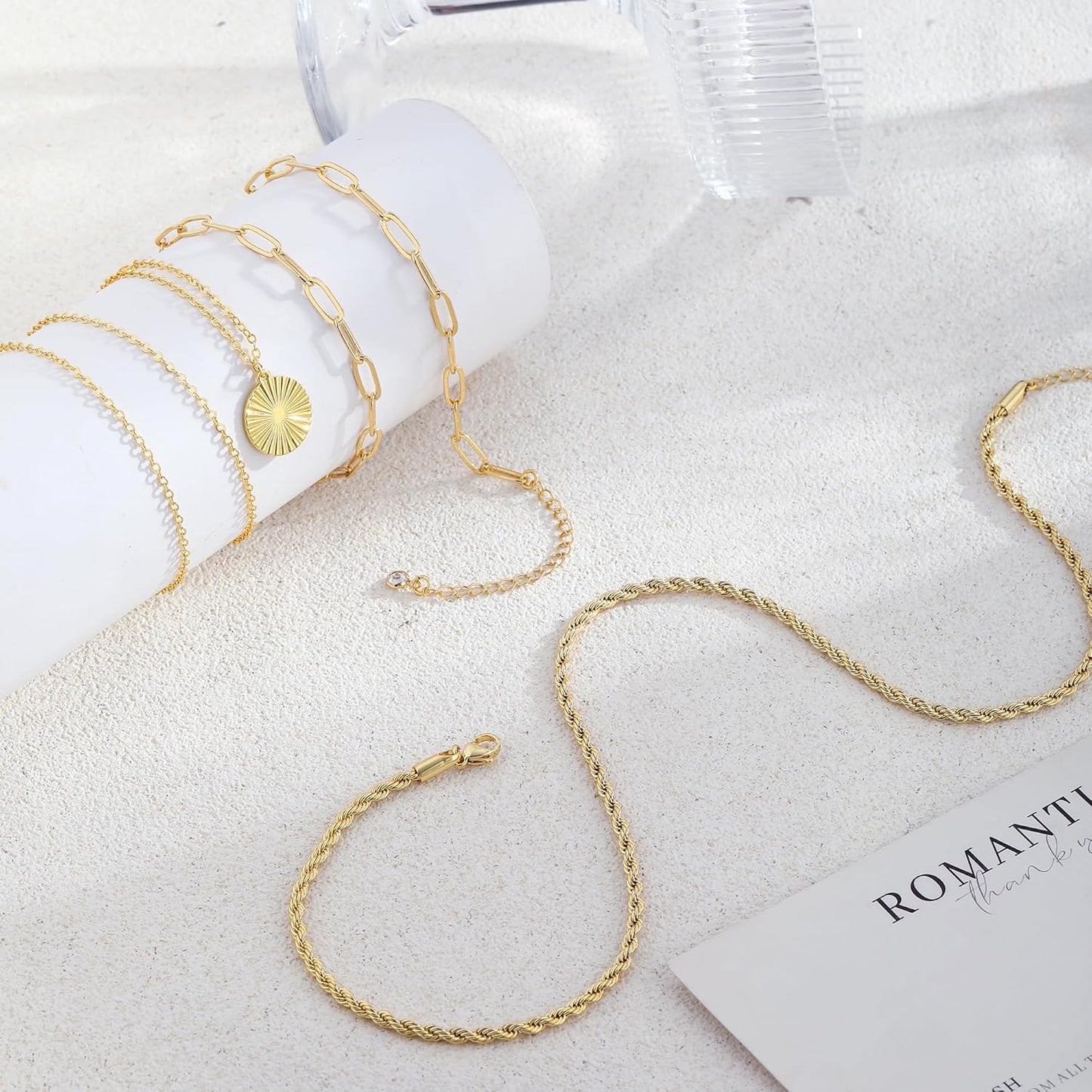 Layered Gold Necklace Set for Women, 14K Gold Plated Dainty Adjustable Stackable Necklaces