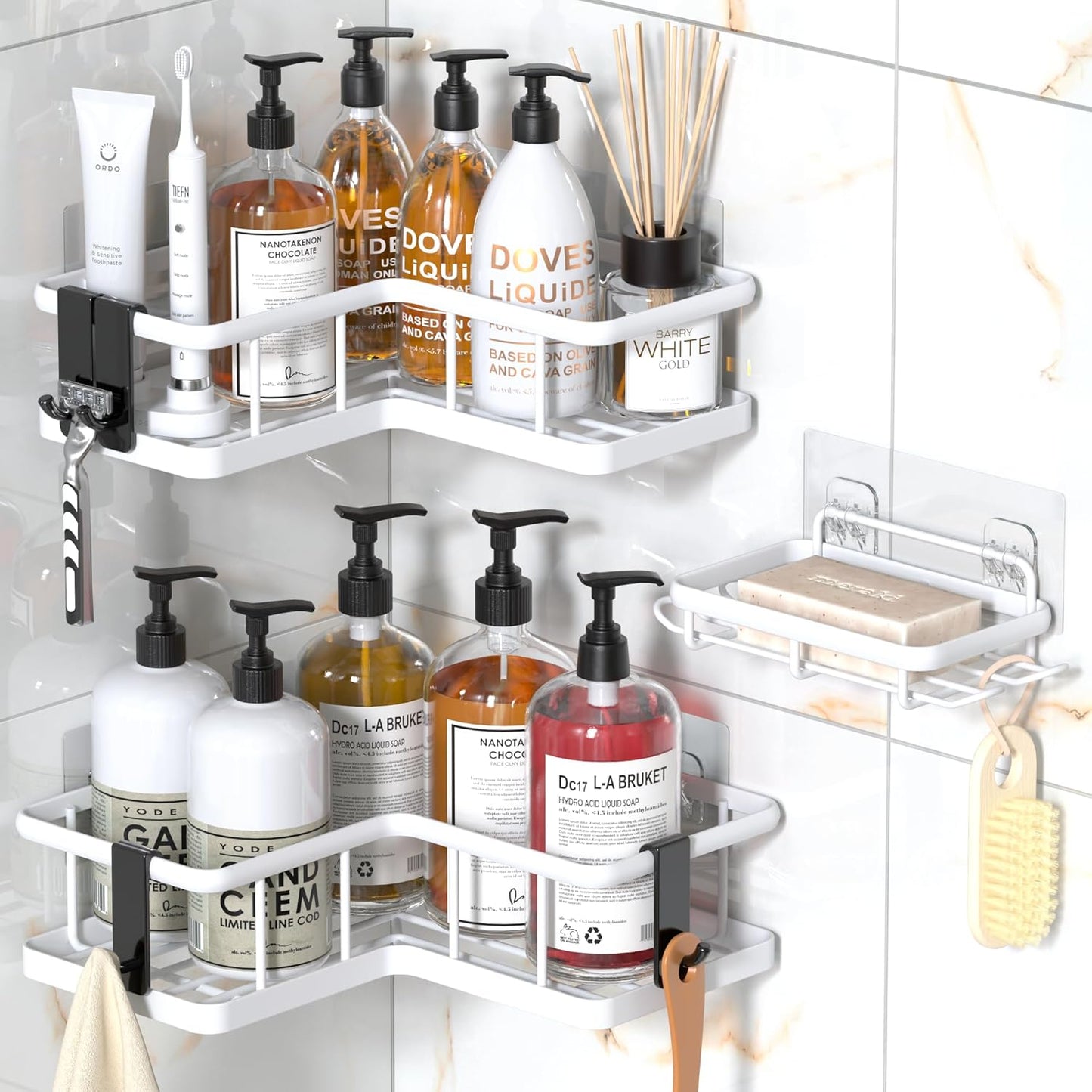 Shower Caddy Corner, 3-Pack Adhesive Rustproof Stainless Steel Shower Shelves, No Drilling