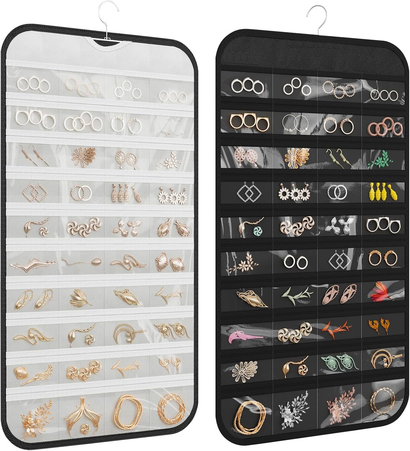 1-Pack Hanging Jewelry Organizer 80-Pocket Dual-sided Jewelry Storage for Earring Necklace Bracelet Ring and more