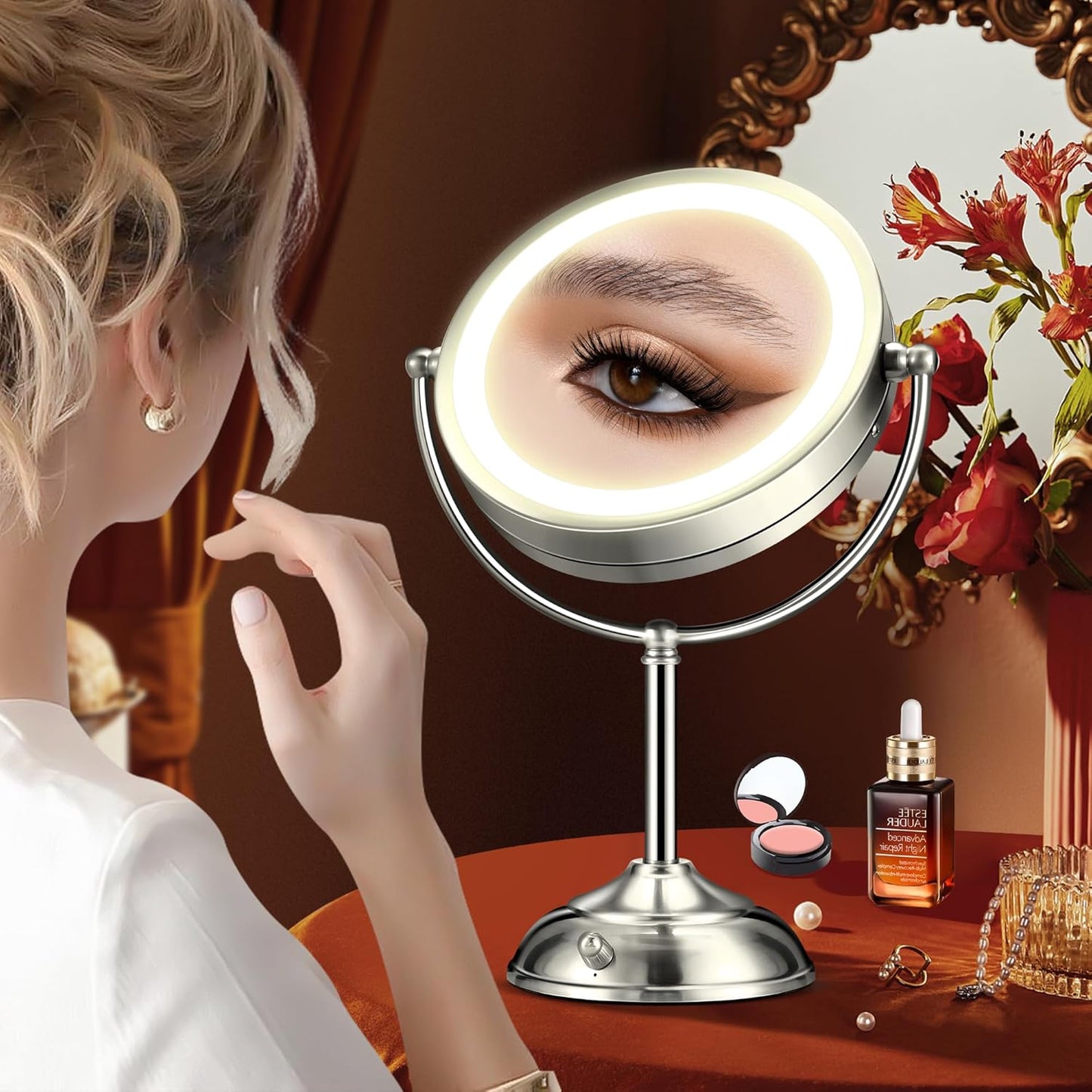20x Large Lighted Makeup Mirror, Rechargeable 9" Magnifying Makeup Mirror,360° Rotation Cosmetic Mirror