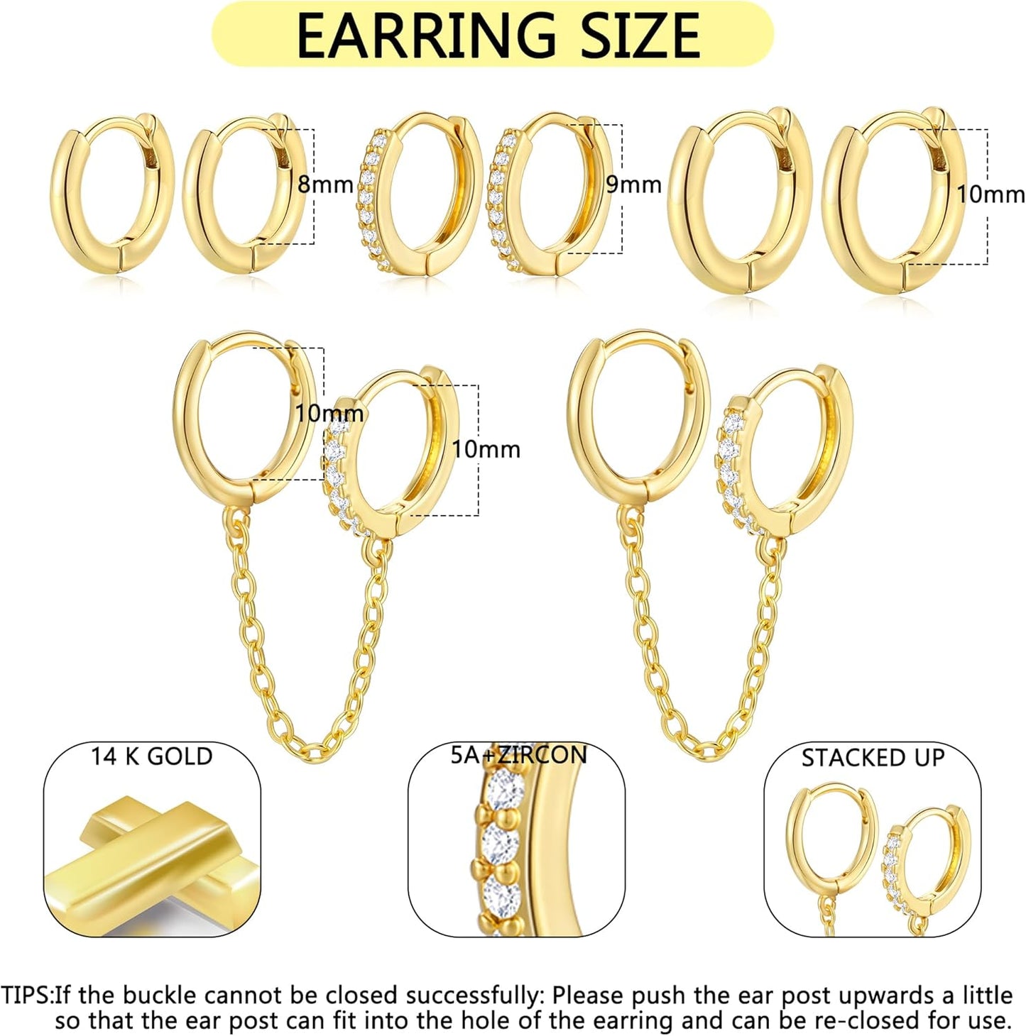 Small Gold Hoop Earrings Set for Women, 14K Gold Plated Lightweight Earrings Sets for Multiple Piercing
