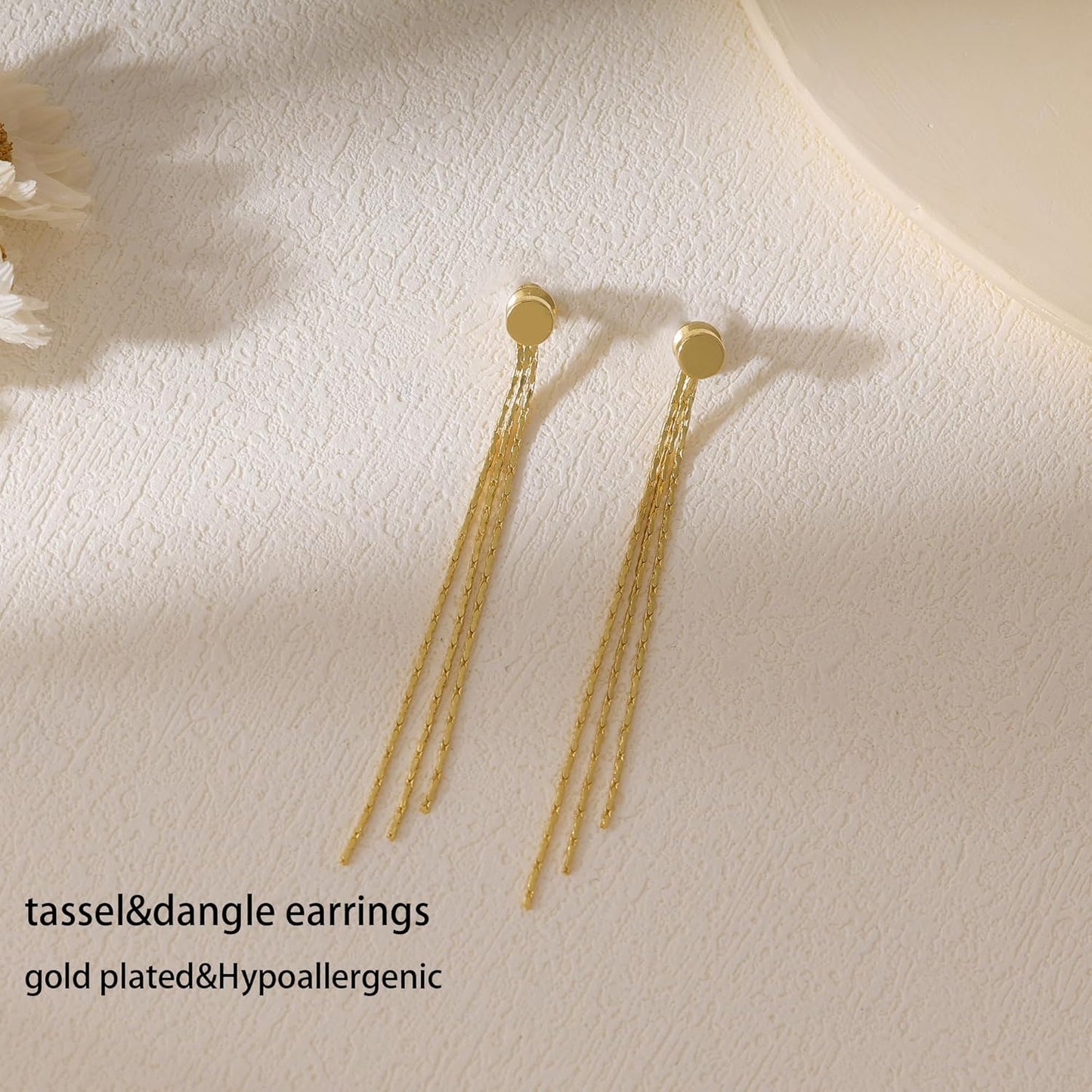 Gold Earrings for Women, 14K Gold Plated Tassel Dangle Earrings for Women Trendy Hypoallergenic Long Chain Earring