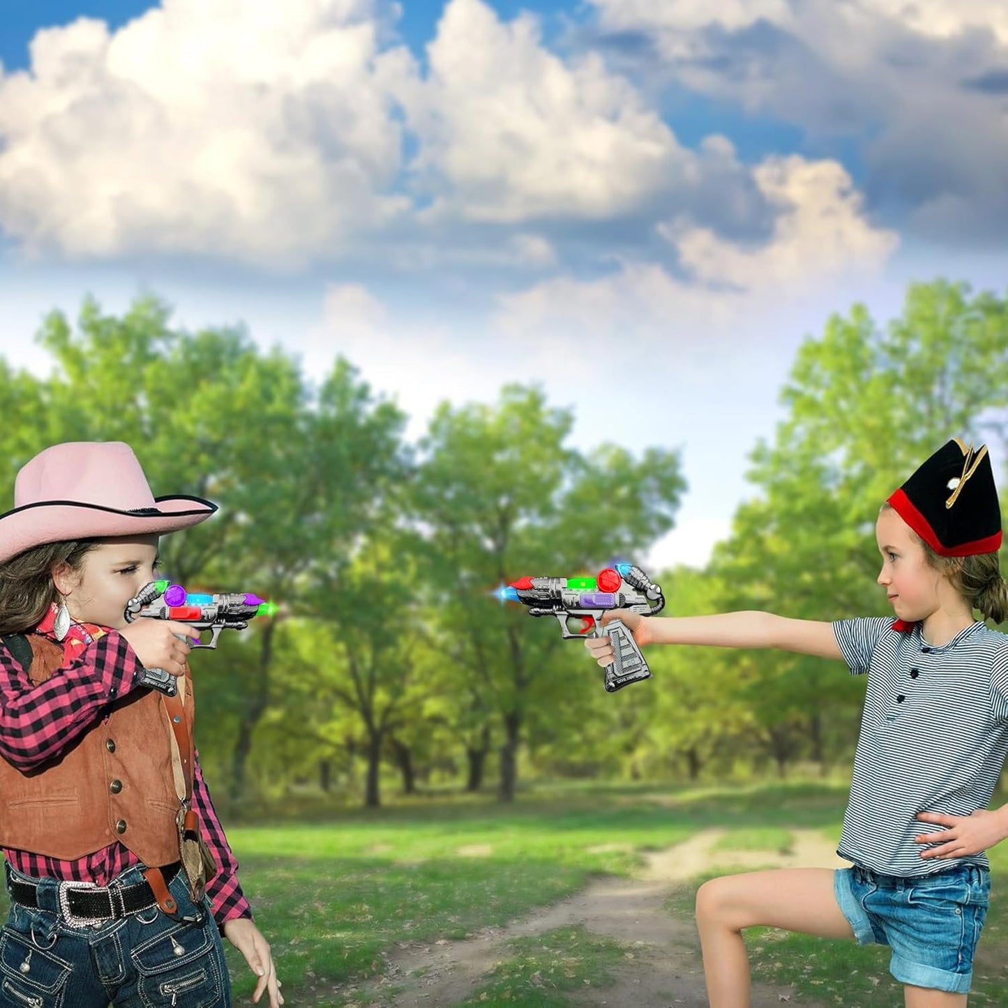 OMOMMD Ranger Hand-Gun Toy Set with Flashing Lights & Sounds, 2 Cool Futuristic Handguns, Pretend Play, Great Party Favor, Gift for Boys and Girls, Batteries Included- Colors May Vary