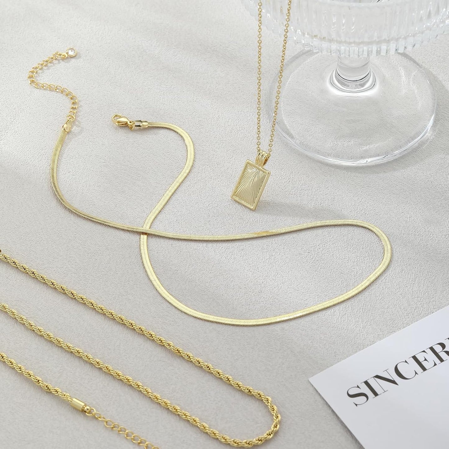 Layered Gold Silver Necklaces for Women, Stackable Stack 14K Real Gold Plated Silver Chain Pendant Necklaces Trendy Gold Jewelry Set Gifts