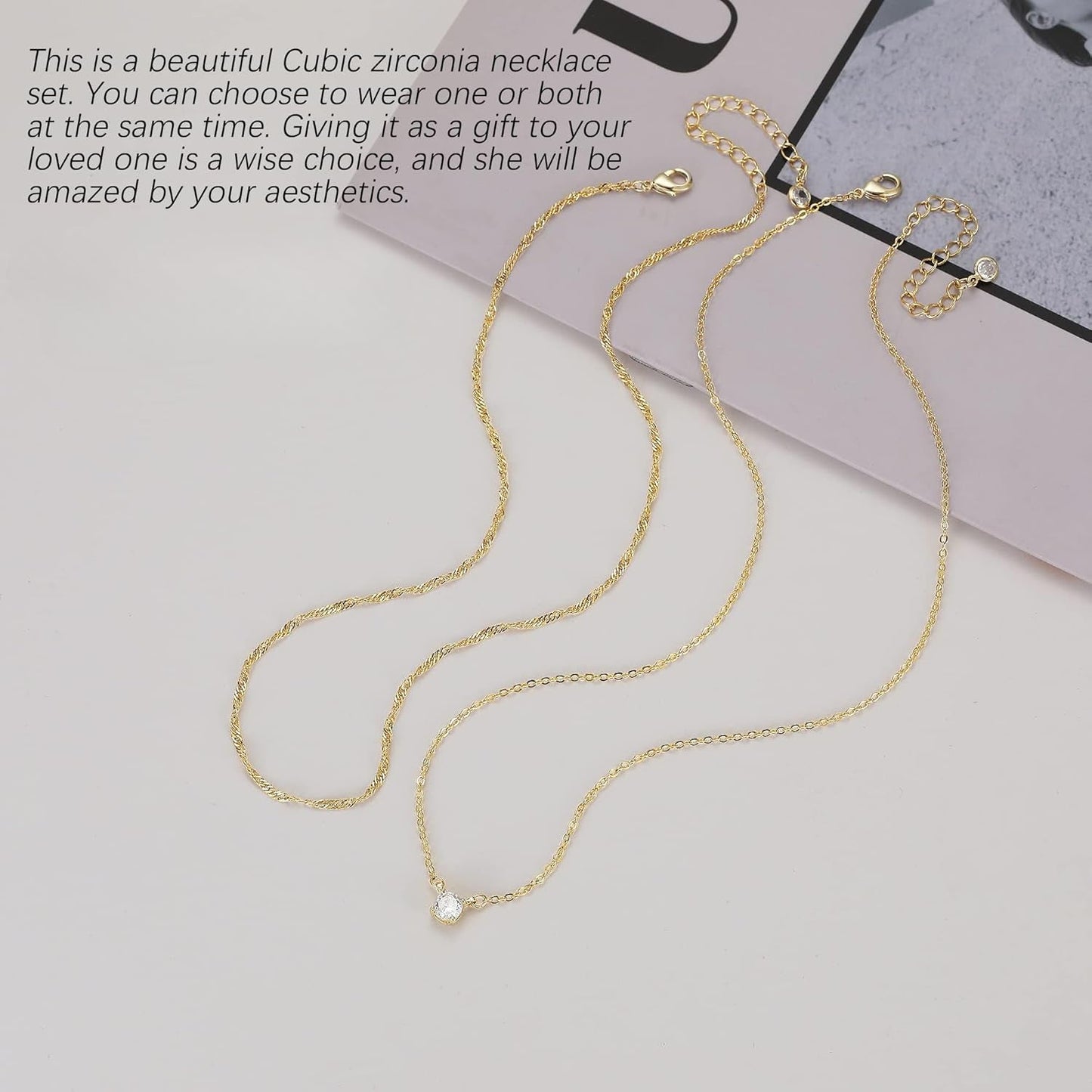 Tewiky Diamond Necklaces for Women, Dainty 14k Gold/Sterling Silver Choker Necklace Simple Gold Plated CZ Jewelry Necklaces for Women Trendy Gifts