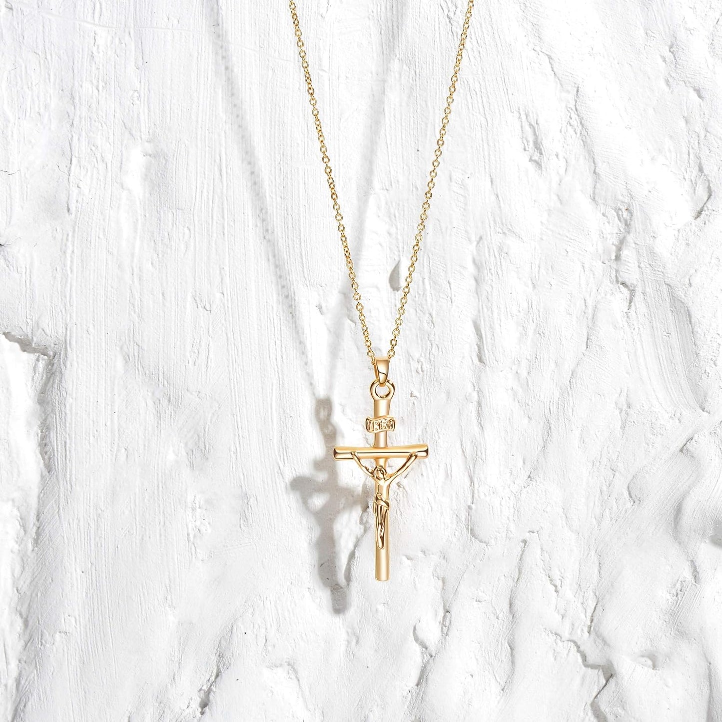 Cross Necklace 14K Plated Dainty Chain, Minimalist Faith Pendant Religious Prayer Jewelry Gift