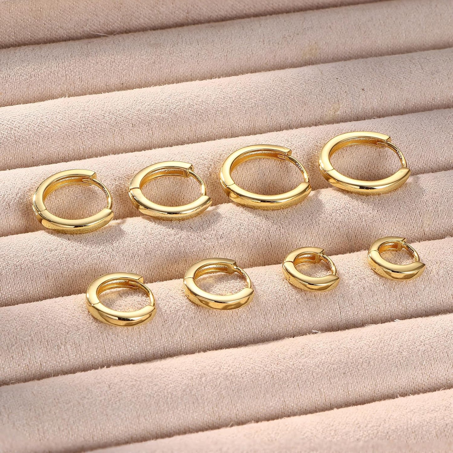 3Pairs 925 Sterling Silver, 14K Gold Plated Small Huggie Hoop Earrings Sets for Multiple Piercing CZ Cartilage Earrings Stacks