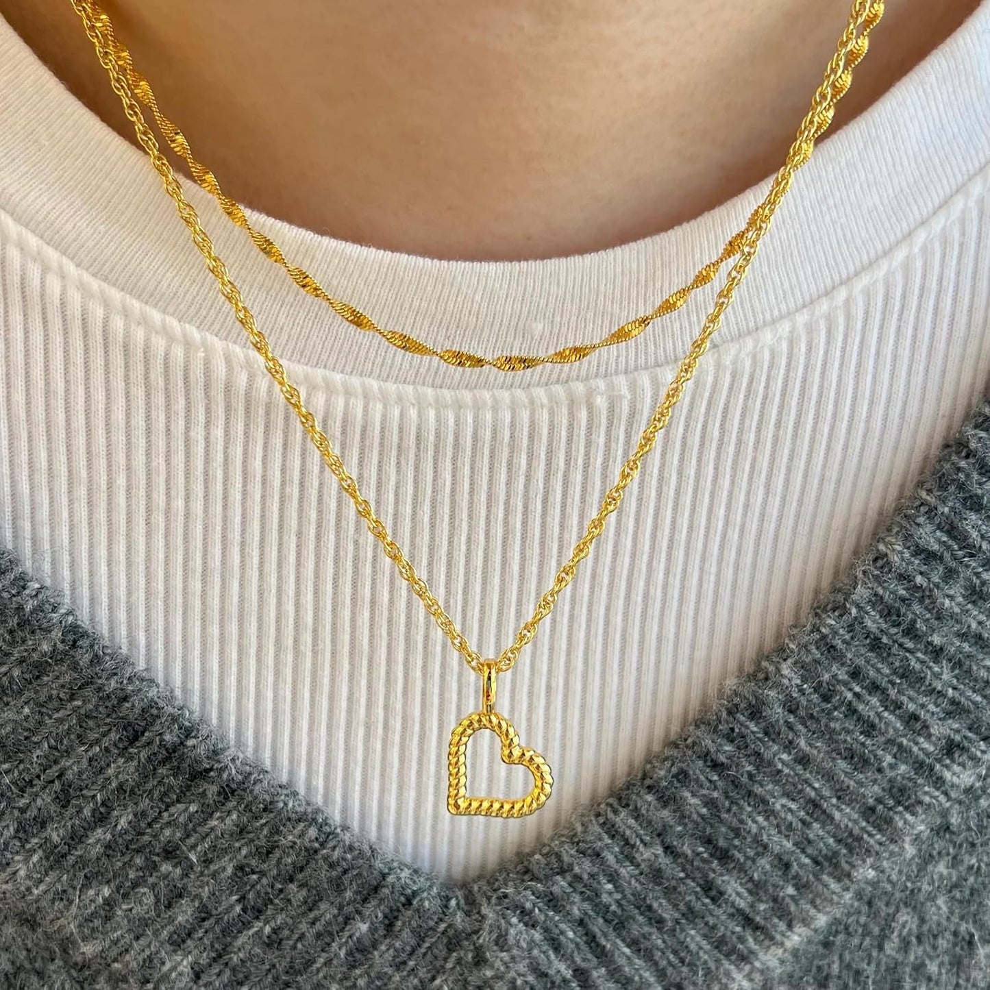 Delicate Heart Pendant Necklace, 14K Gold Plated Dainty Chain, Gift for Women