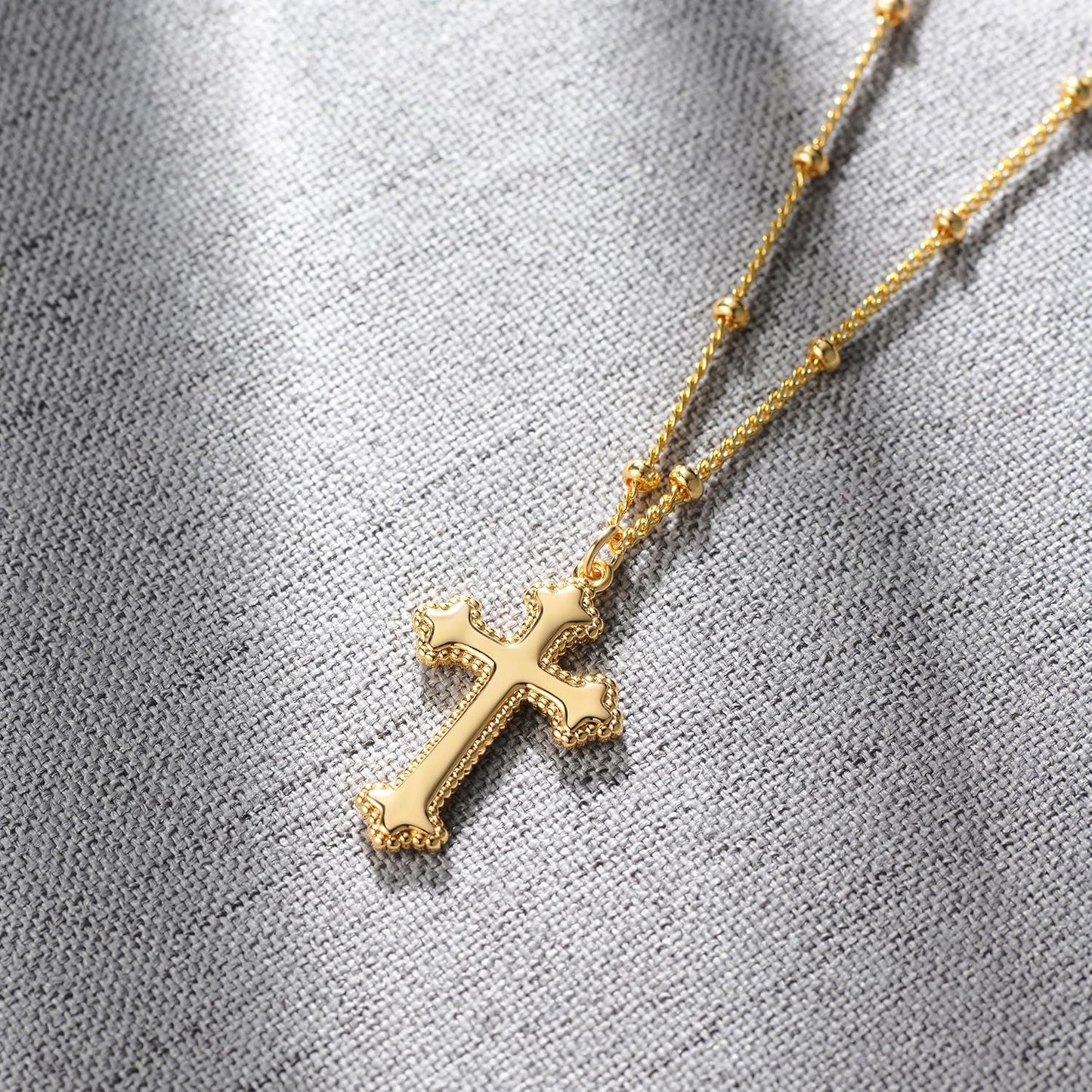 Cross Necklace 14K Plated Dainty Chain, Minimalist Faith Pendant Religious Prayer Jewelry Gift