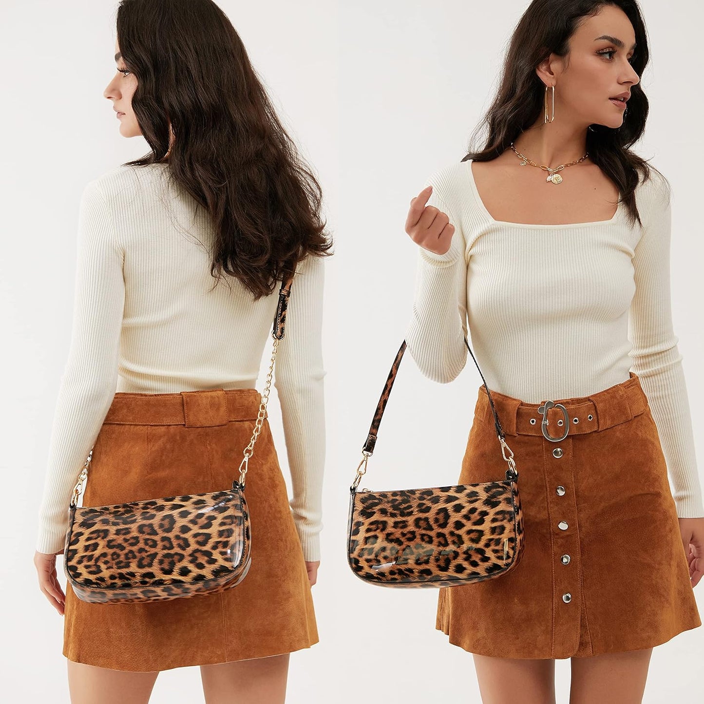 Leopard Women Shoulder Bag Glossy Patent Vegan Leather Crossbody Bag Clutch Purse
