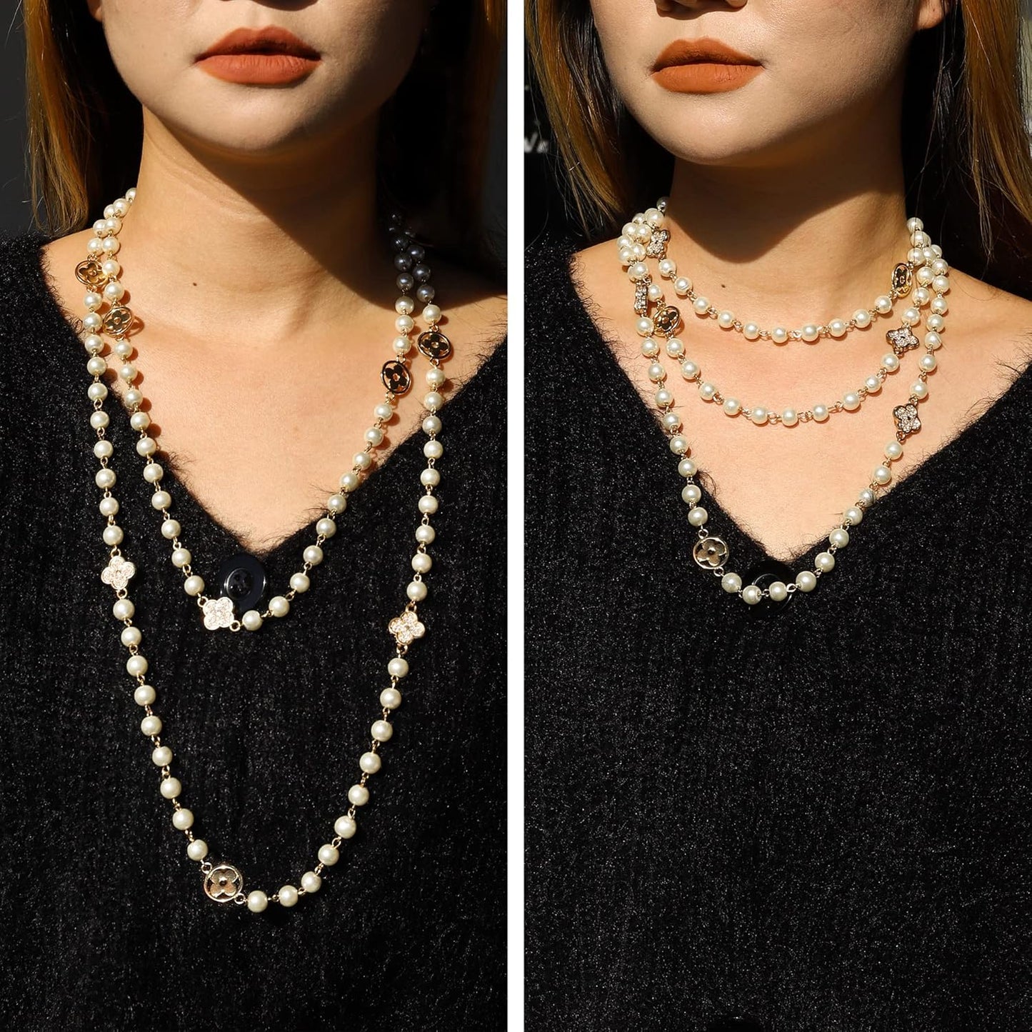 8MM Simulated Pearl Layered Necklace - 3 Strand Dainty Vintage Jewelry for Women