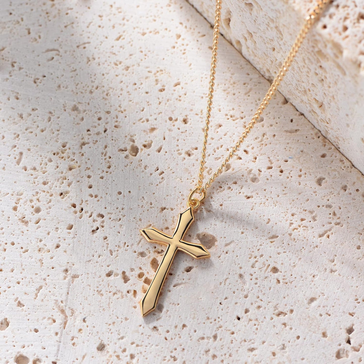 Cross Necklace 14K Plated Dainty Chain, Minimalist Faith Pendant Religious Prayer Jewelry Gift