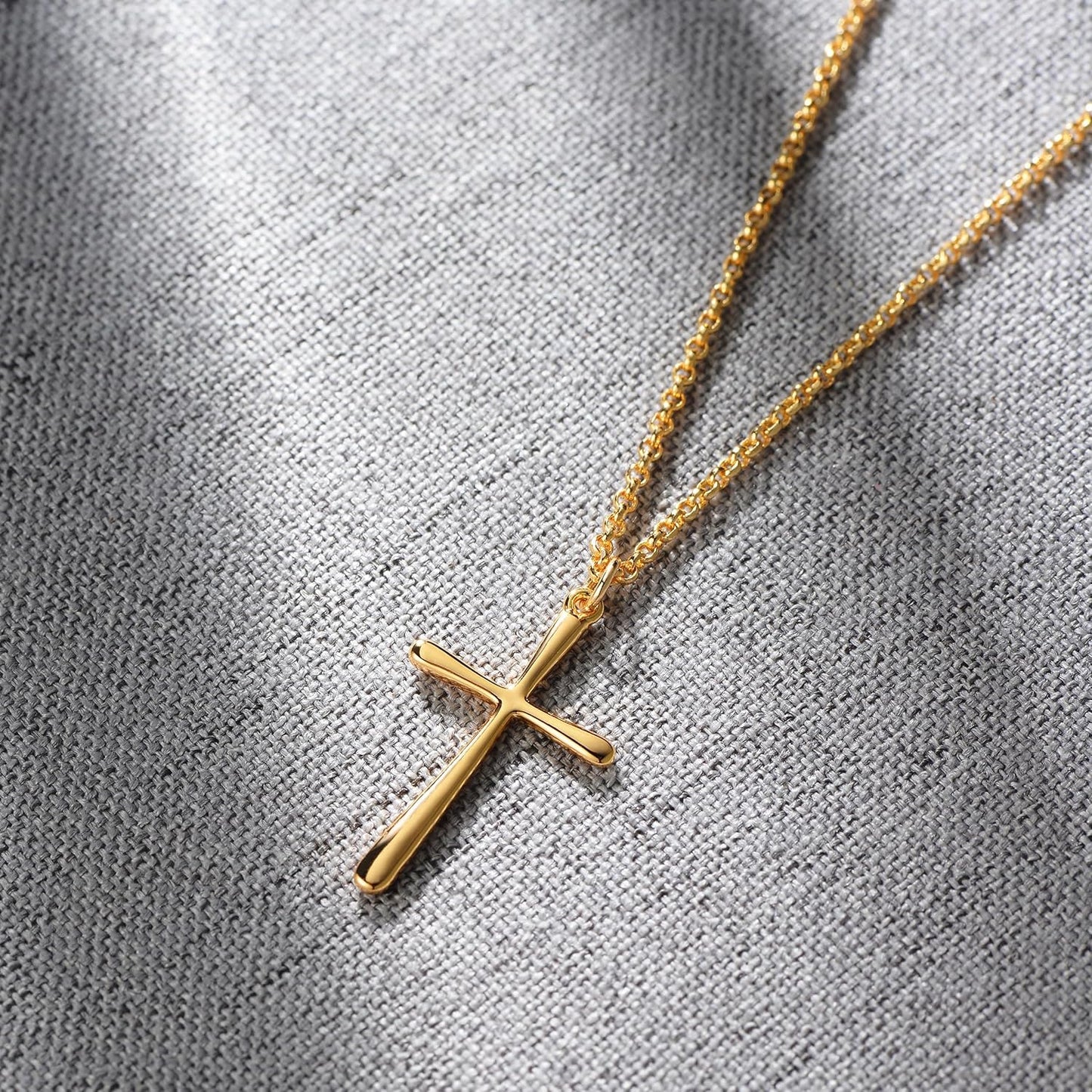 Cross Necklace 14K Plated Dainty Chain, Minimalist Faith Pendant Religious Prayer Jewelry Gift