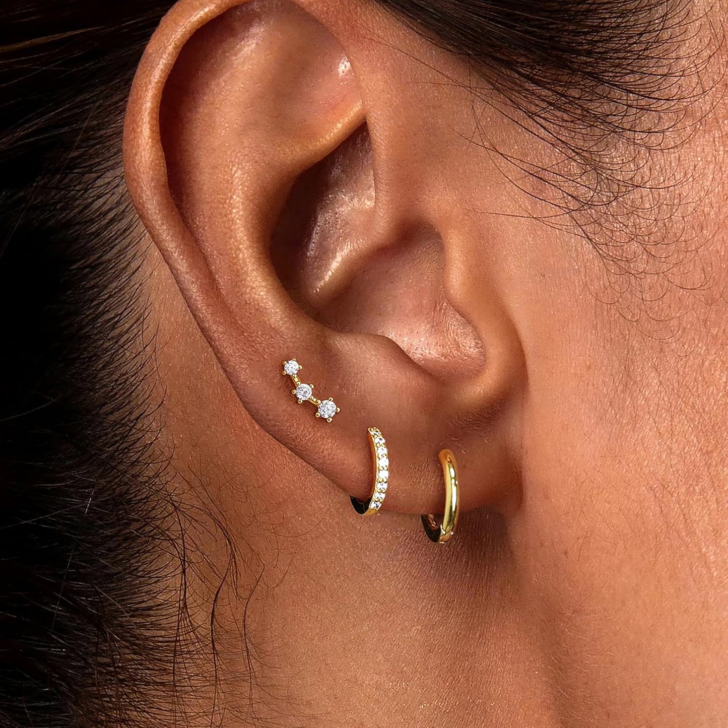 Small Sterling Silver Huggie Hoop Earrings Set for Women, 14K Gold Plated Hoops Stacks for Multiple Piercings