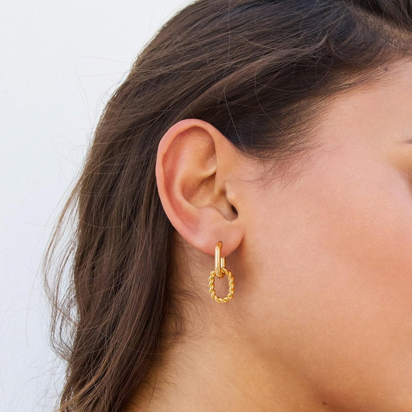 Gold Earrings for Women Trendy, Simple Dainty 14K Gold Plated Paperclip Square Chain Link Dangle Pin Stud Huggie Earrings Lightweight
