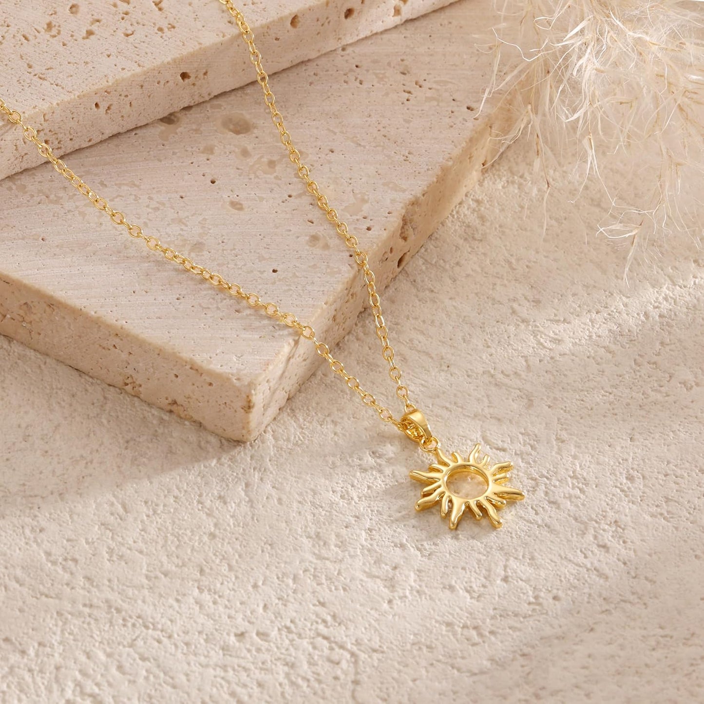 "14K Gold Layered Necklace for Women, Dainty Pendant Sun Gold Necklace, Non-Tarnish Hypoallergenic Stackable Jewelry Gift"