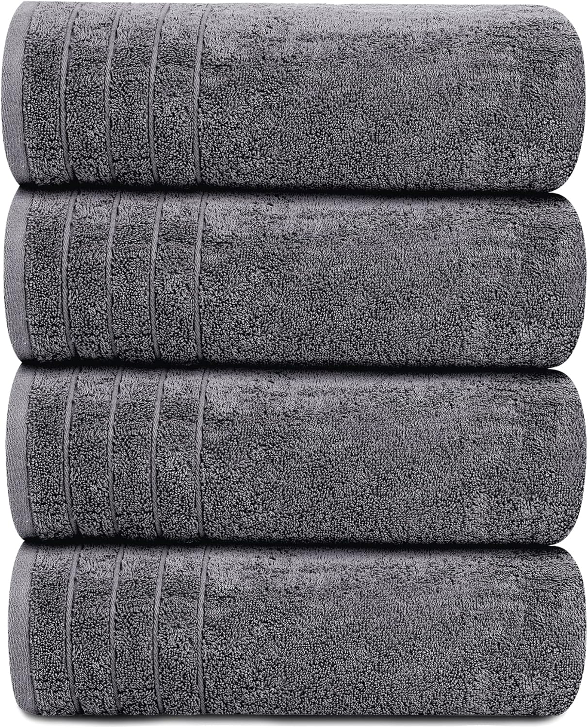 Pack of 4 Extra Large Bath Towels 30 x 60 Inches, 100% Cotton, Larger & Lighter Weight, Quicker to Dry, Super Soft and Absorbent, Perfect for Bathroom, Dark Grey