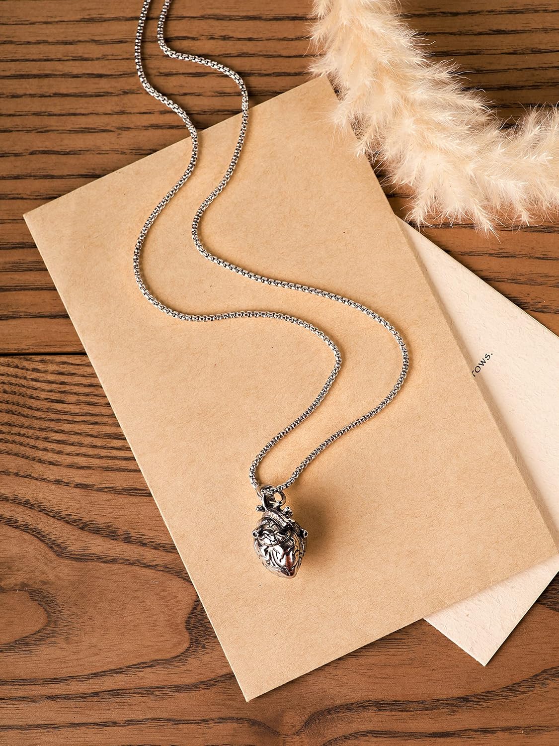 Gothic Anatomical Heart Necklace - 22.8" Stainless Steel Jewelry for Halloween & Holidays