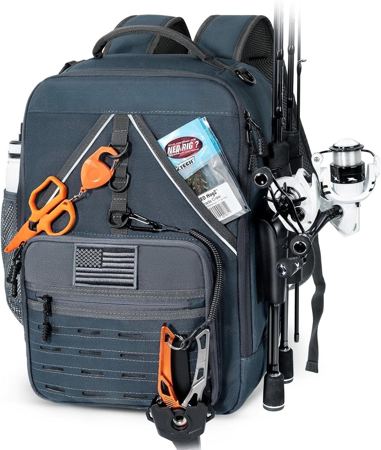 Fishing Tackle Backpack, With 2 Rod Holders,Fishing Gear and Equipment With Large Gear Storage