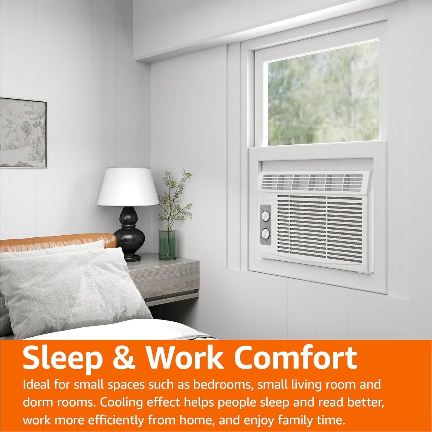 OMOMMD 5000-BTU Window Air Conditioner with Quiet Operation, Up to 150 Sqf, Cool and Fan Functions, Washable Filter, Adjustable Window Kit, Intuitive Mechanical Controls, for Small Room, White