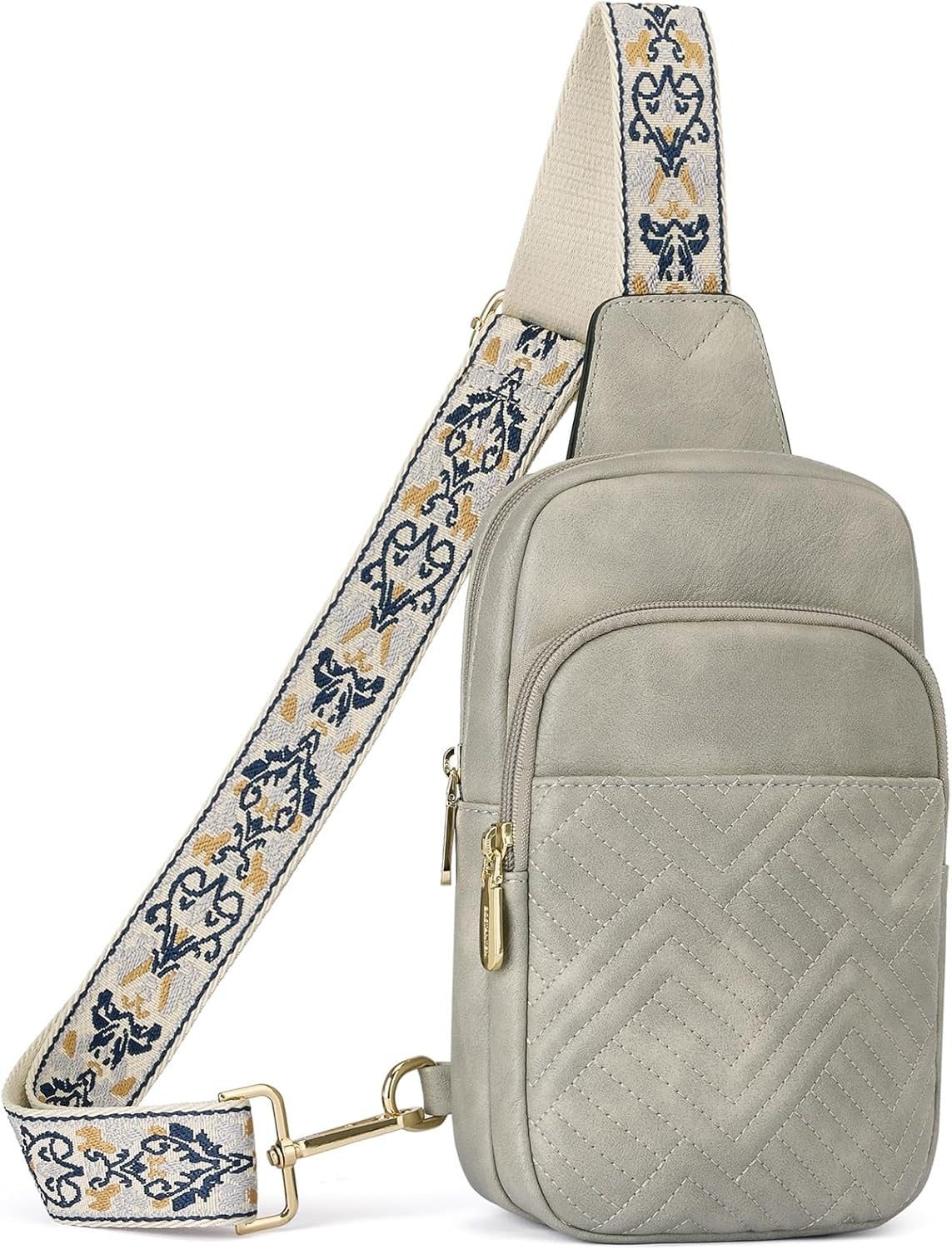 Sling Bag Quilted Crossbody Bags for Women Cross Body Purse Leather Fanny Pack with Adjustable Guitar Strap