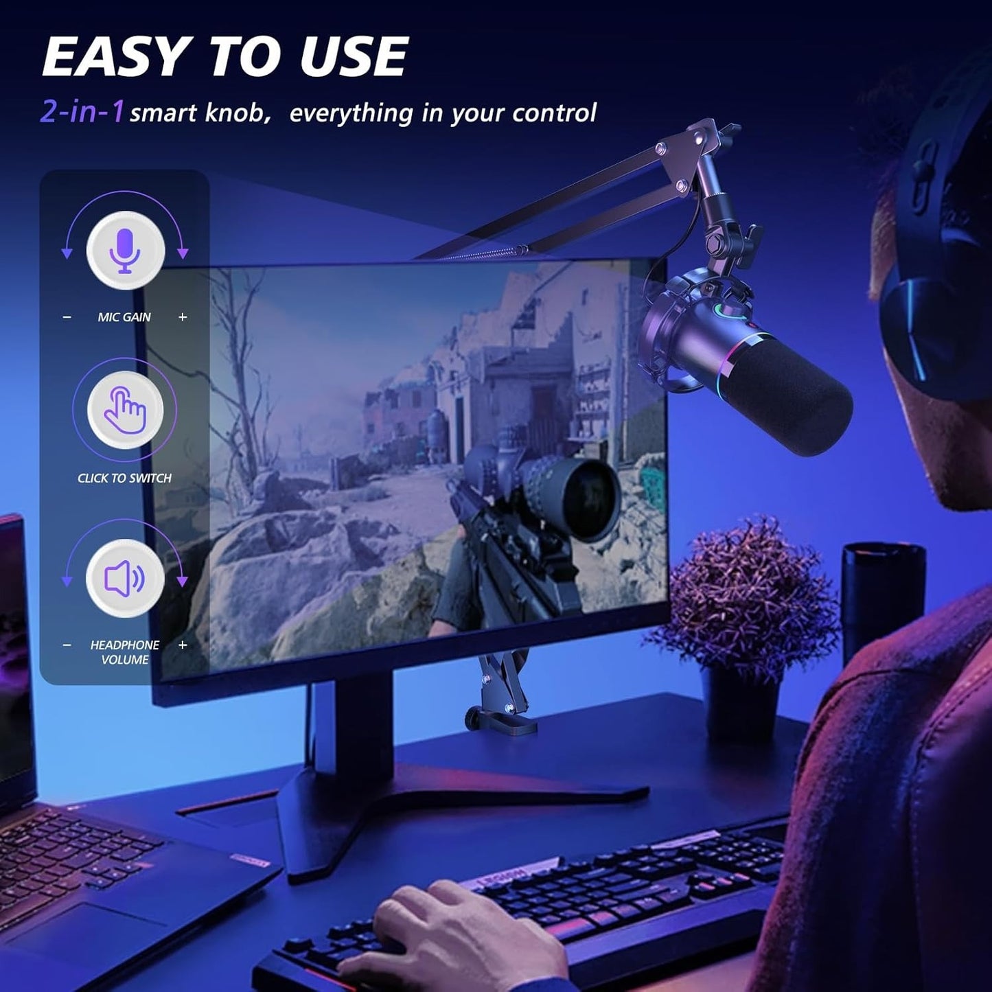 OMOMMD XLR/USB Dynamic Microphone Kit, RGB Podcast Mic with Software, Mute, Gain Knob, Volume Control, Boom Arm for Streaming, Gaming, Voice-Over, Recording-PD200XS Black