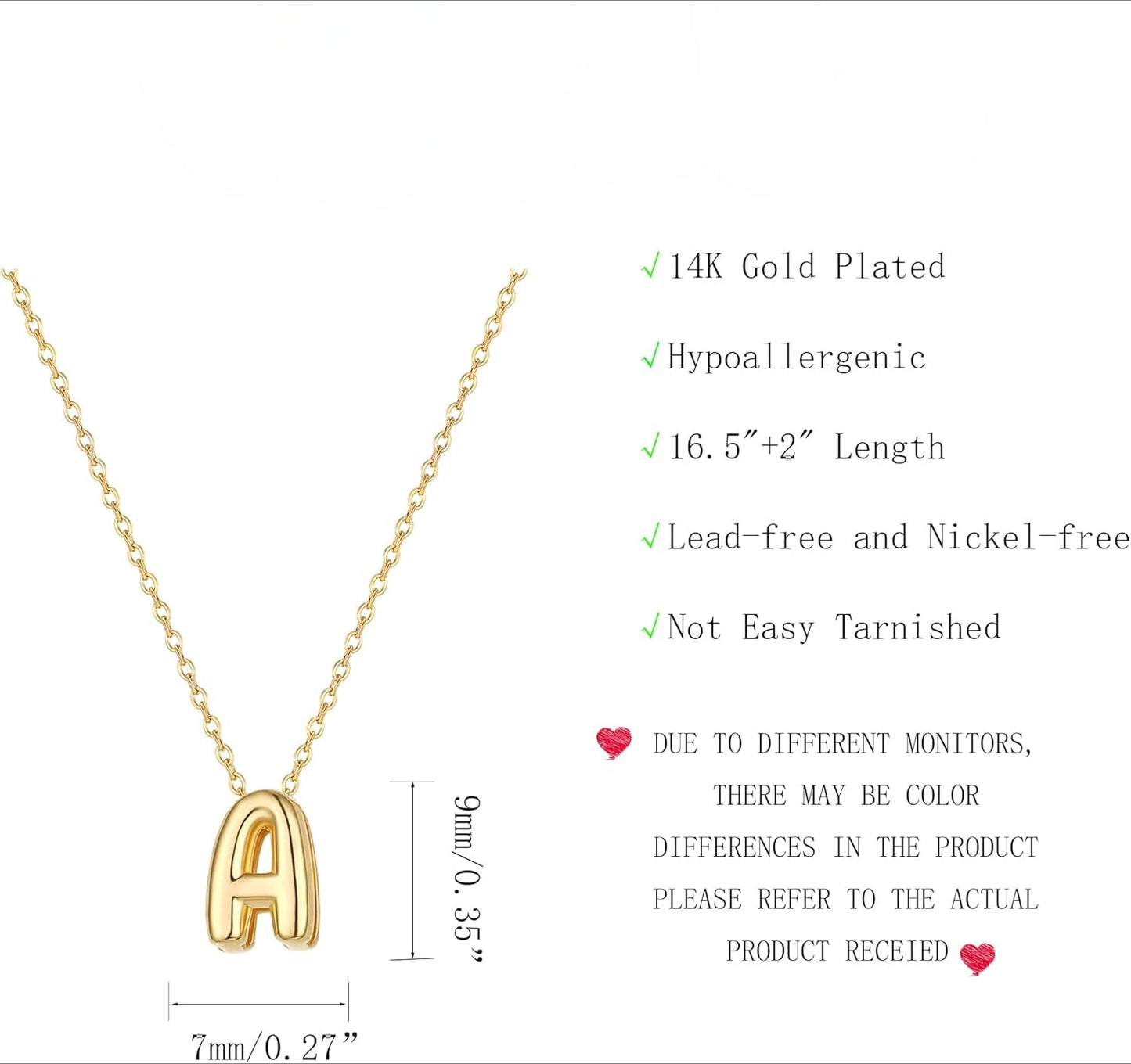Personalized Initial Necklace for Women - Bubble Letter Charm in Gold/Silver, Dainty Cute Non-Tarnish Jewelry, Teen Gift