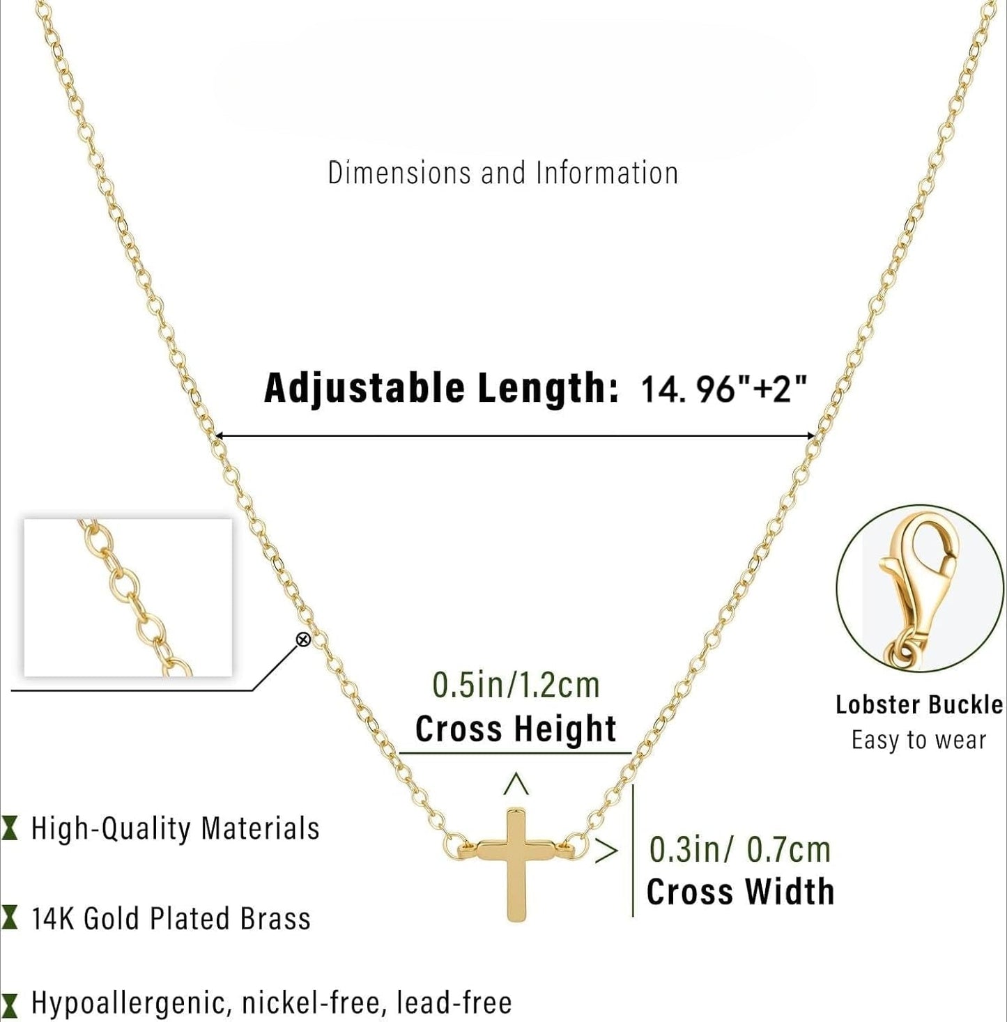 14K Gold/Silver Cross Necklace, Minimalist Dainty Pendant Chain, Everyday Religious Jewelry Gift for Women