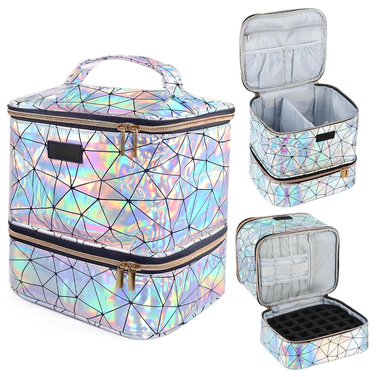 Nail Polish Organizer Bag: PU Leather Nail Polish Storage Organizer Holds 30 Bottles & Nail Lamp