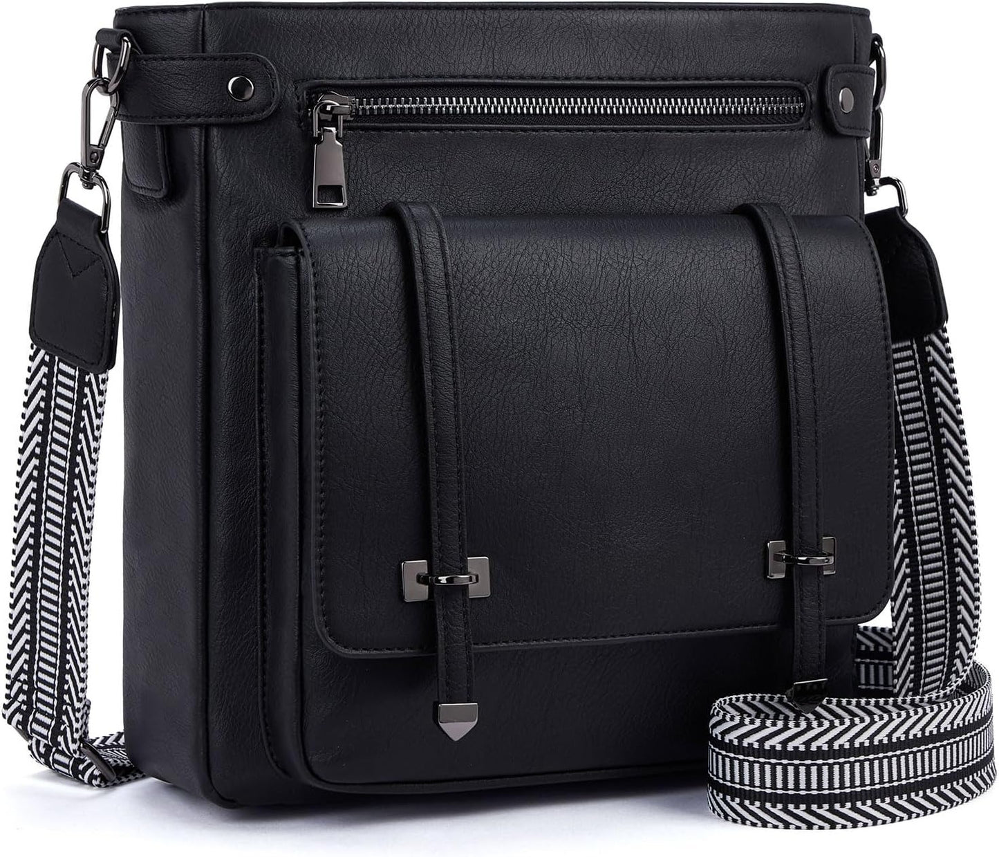 Women Multi Pocket Crossbody Purses Vegan Leather Shoulder Handbags Travel Purse Adjustable Strap