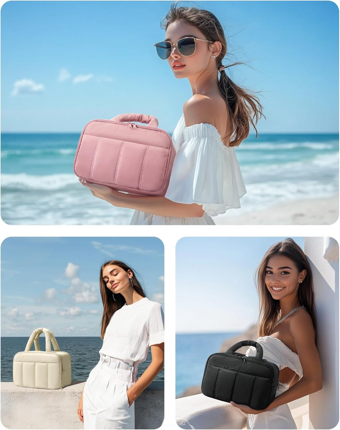 Travel Toiletry Bag, Puffy Large Toiletry Bag for Women, Lightweight Cosmetic Makeup Bag Organizer with Handle