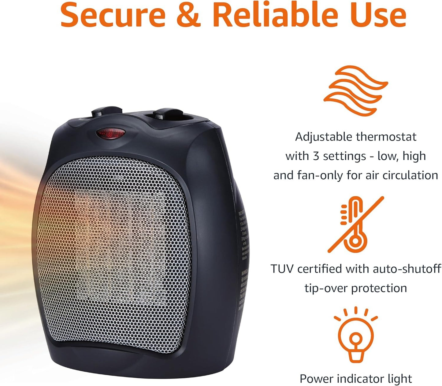 OMOMMD Ceramic Space Heater, Portable Indoor Heating Solution, With Overheat and Tip-Over Protection, Thermostat, Non-Oscillating, 1500W, 7.52"D x 6.34"W x 9.45"H, Black