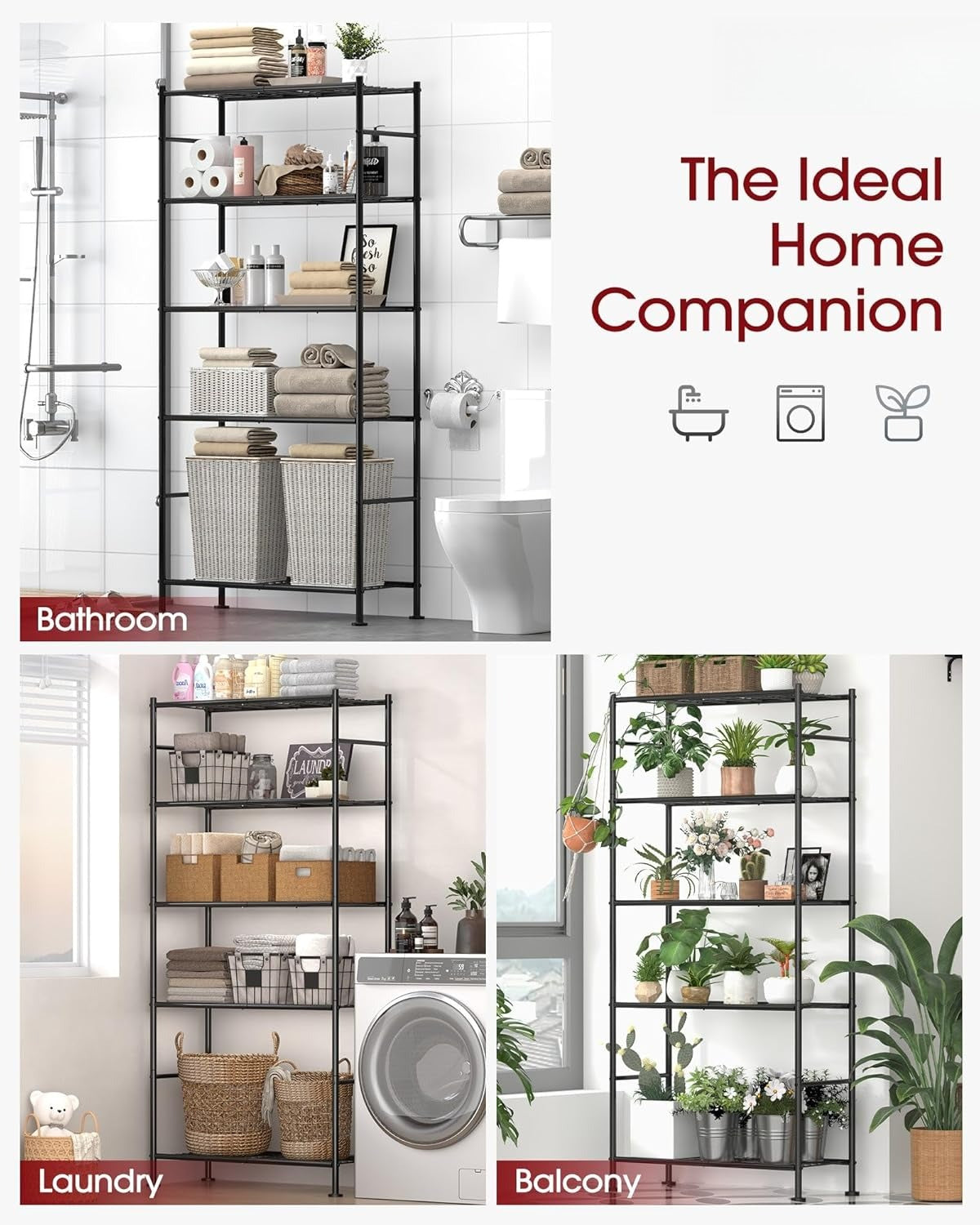 5 Tier Shelf Organizer, Heavy Duty Garage Shelving Unit with Leveling Feet Stable Metal Shelves