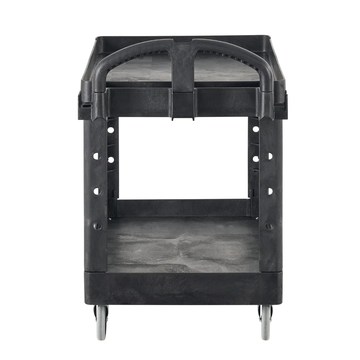 2-Shelf Utility/Service Cart, Medium, Black, Lipped Shelves, Warehouse/Garage/Cleaning