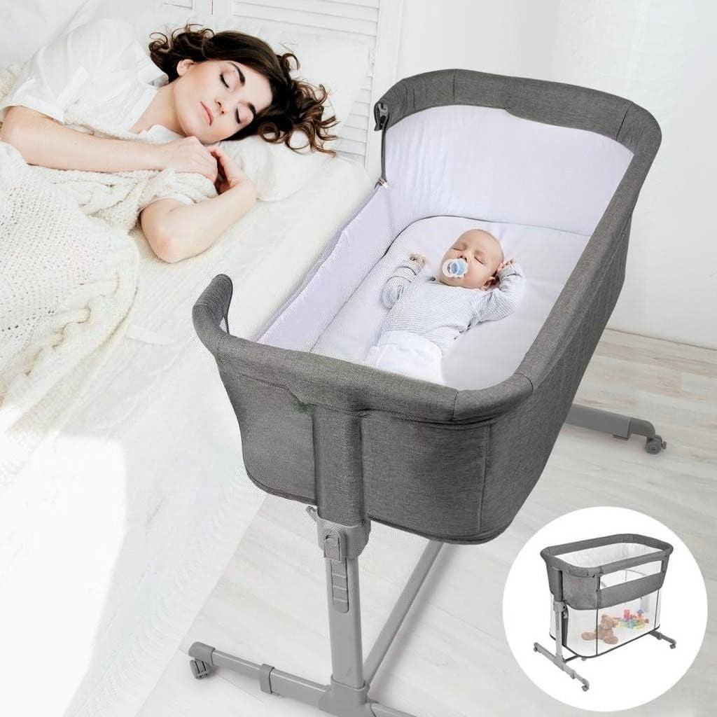 3 in 1 Bassinet, Bedside Sleeper, & Playpen, Easy Folding Portable Crib (Grey)