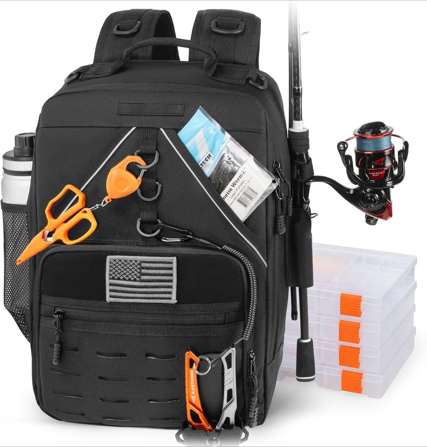 Fishing Tackle Backpack with Rod Holder 4 Tackle Boxes, Storage Fishing Gear and Equipment
