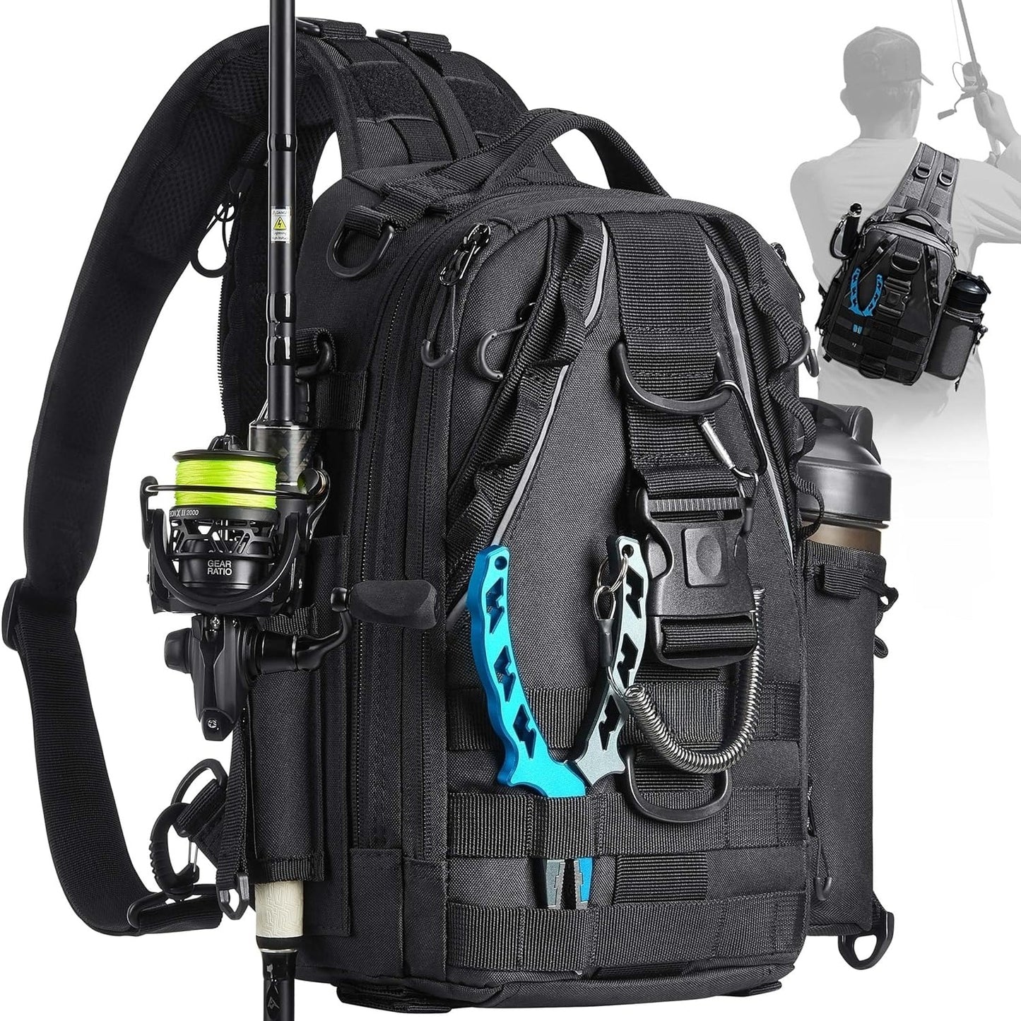Fishing Backpack with Rod Holder, Lightweight Sling Bag Storge Gear and Equipment