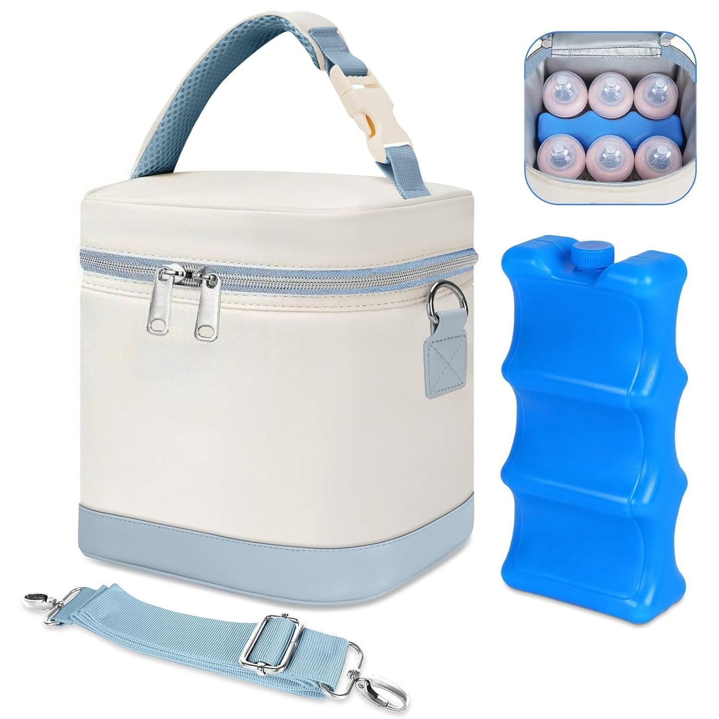 Breastmilk Cooler Bag with Ice Pack,  Bottle Bag, Breast Milk Cooler on The go with Strap