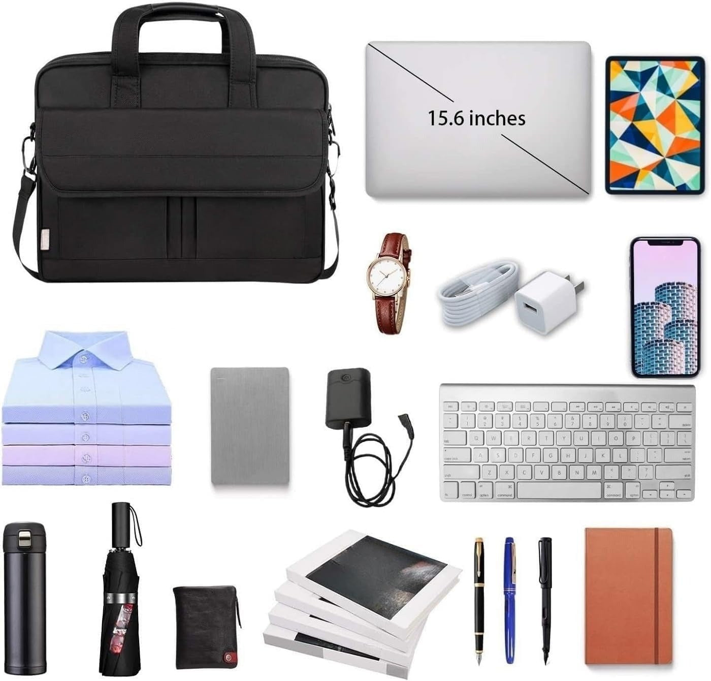Laptop Bag 15.6 Inch, Business Briefcase Gifts for Men Women, Water Resistant Messenger Shoulder Bag with Strap