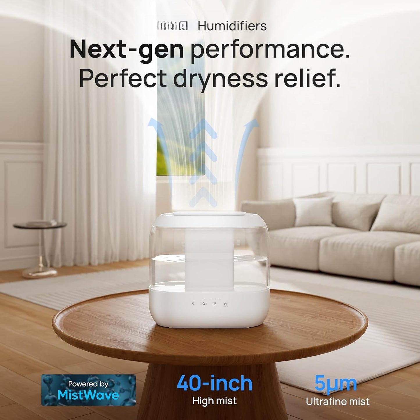 OMOMMD Humidifiers for Bedroom, 4L Top Fill for Large Room, 36H Runtime, 28 dB Quiet Supersized Cool Mist Air Humidifier for Baby Nursery, Plants, Indoor, Night Light, Easy to Clean & Fill, White