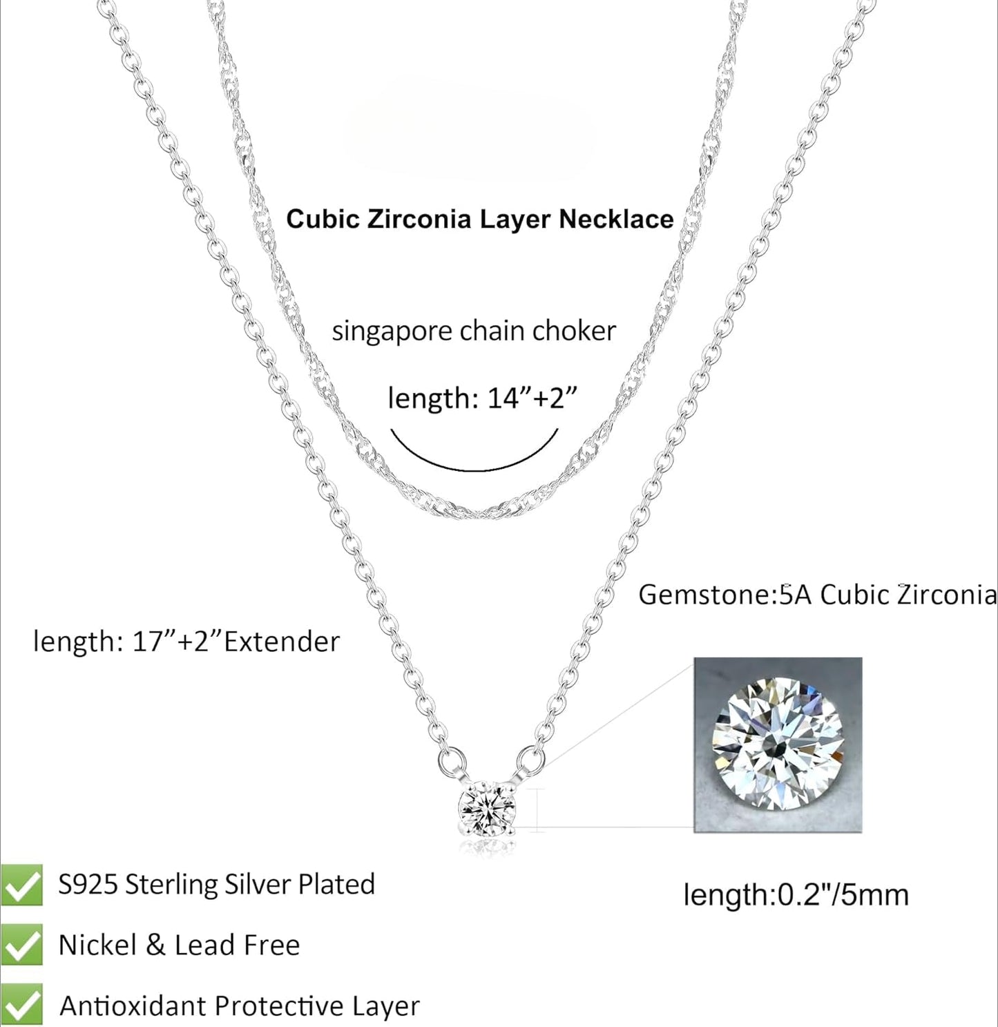 Diamond Necklaces for Women, Dainty S925 Sterling Silver/ 14K Gold Choker Necklace Simple Silver CZ Jewelry Necklaces for Women Trendy Gifts