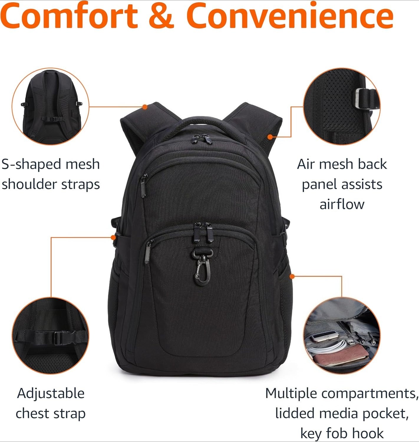 Travel Laptop Backpack for 15.6 inch Laptop, Black