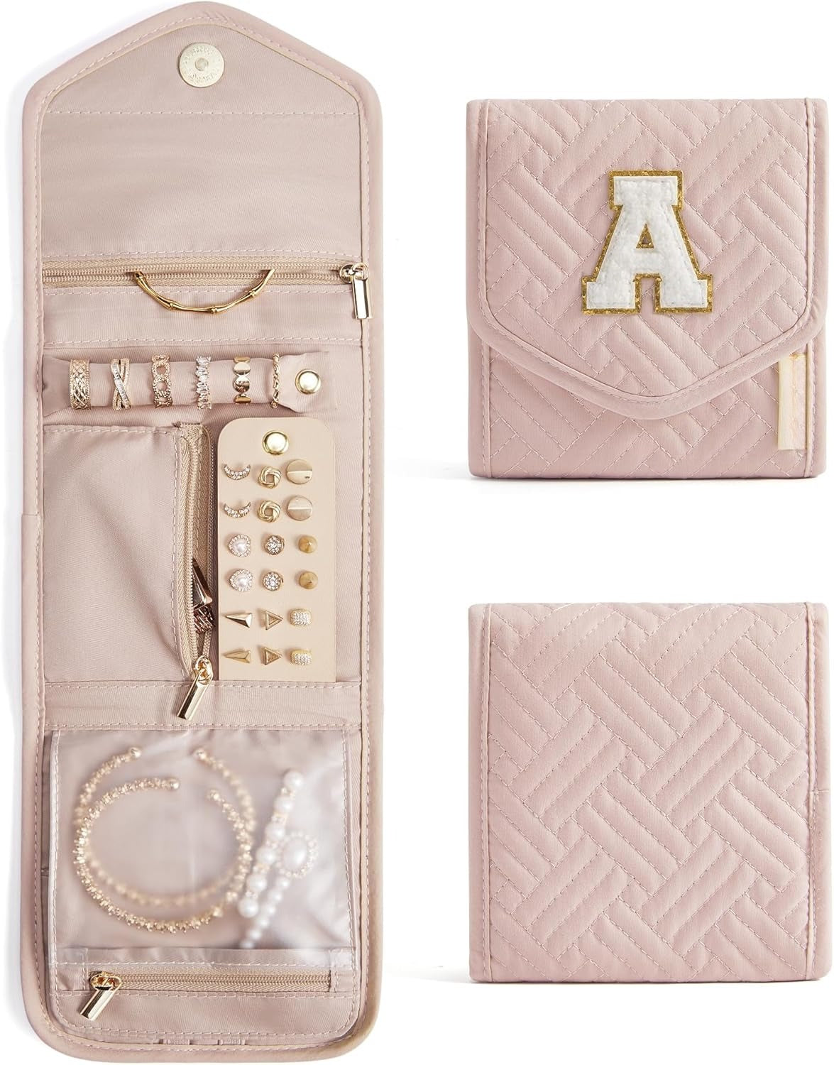 Travel Jewelry Organizer Case Foldable Small Jewelry Roll for Journey Rings, Necklaces, Earrings, Bracelets,Mini