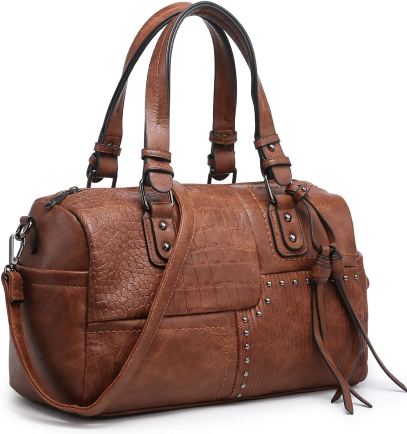 Women Soft Vegan Leather Barrel Bags Large  HandleTotes Satchel Handbags Shoulder Purse