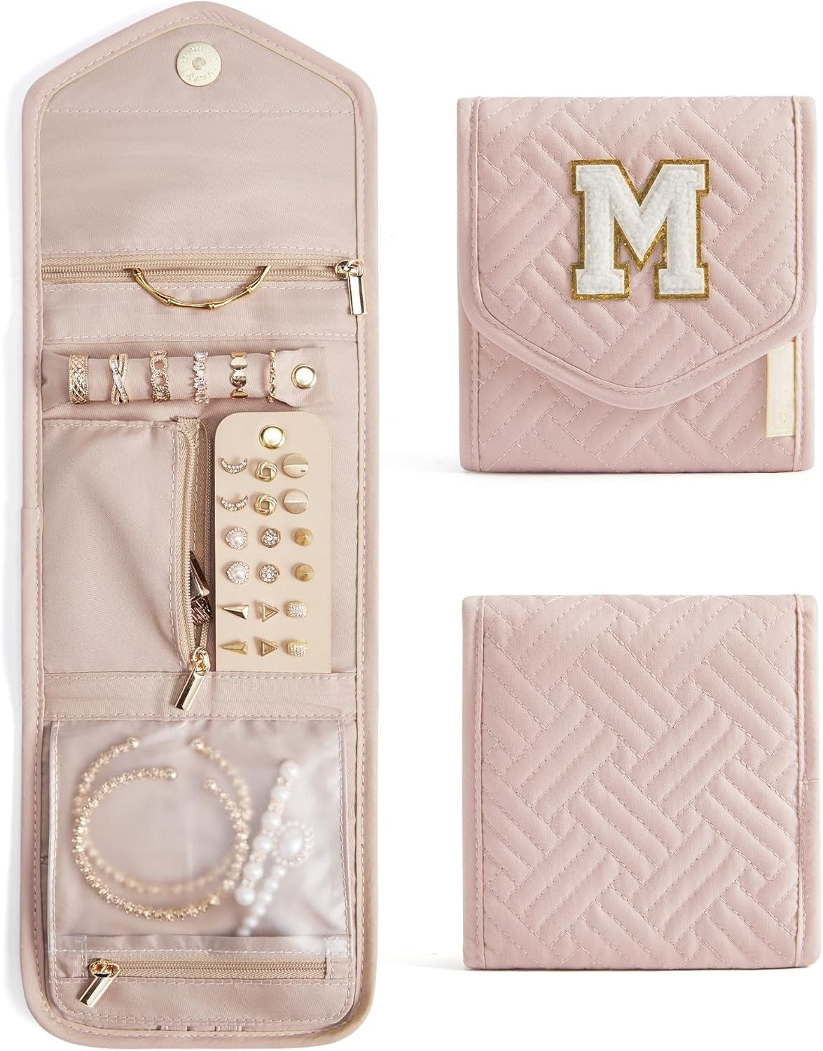 Travel Jewelry Organizer Case Foldable Small Jewelry Roll for Journey Rings, Necklaces, Earrings, Bracelets,Mini